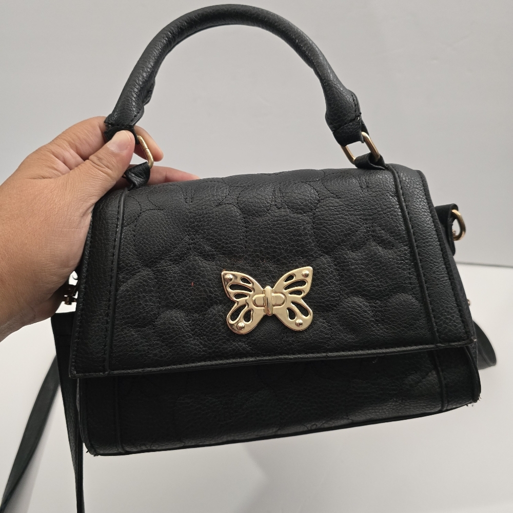 Under One Sky Black Crossbody Bag with Gold Butterfly